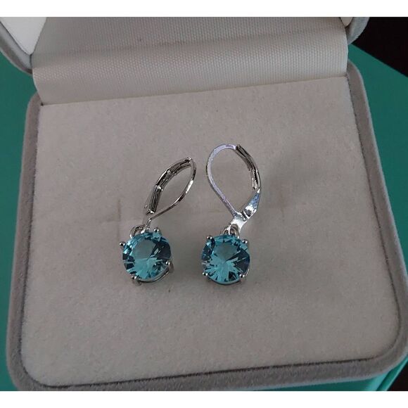 New~Pretty 2 Ct. Round Cut Lab Created Blue Topaz Leverback Dangle Earrings - Picture 1 of 2